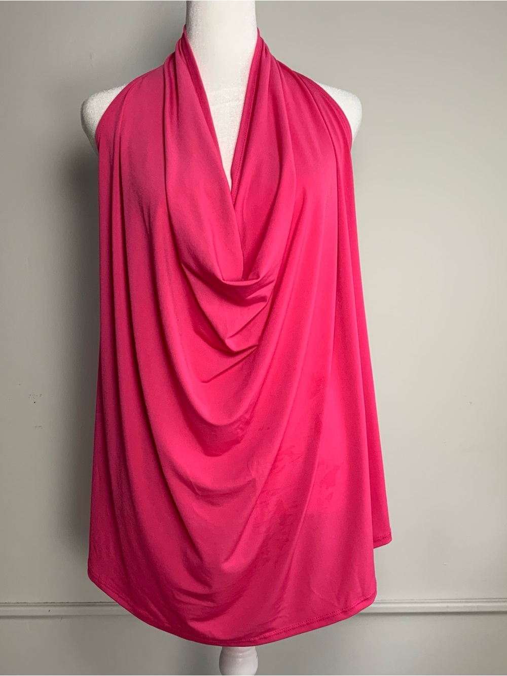Eimin hot neon pink halter cowl neck top shirt size XL club